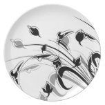 Elegant Black and White Flowers Party Plate