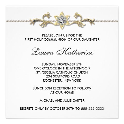 Elegant Black and White Girls First Communion Invites