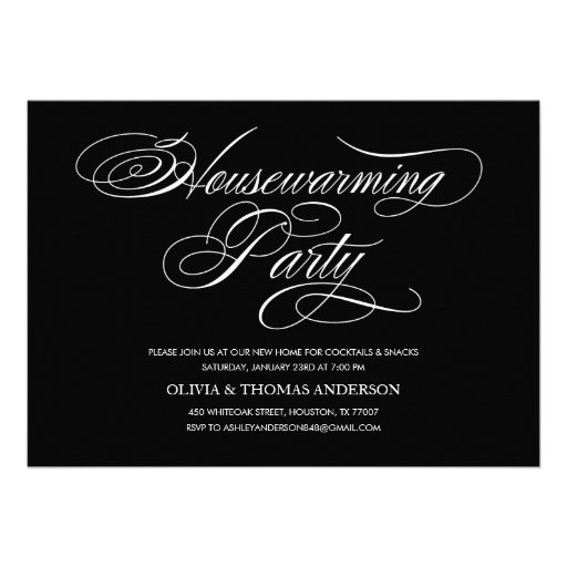 Elegant Black and White Housewarming Invitations (front side)