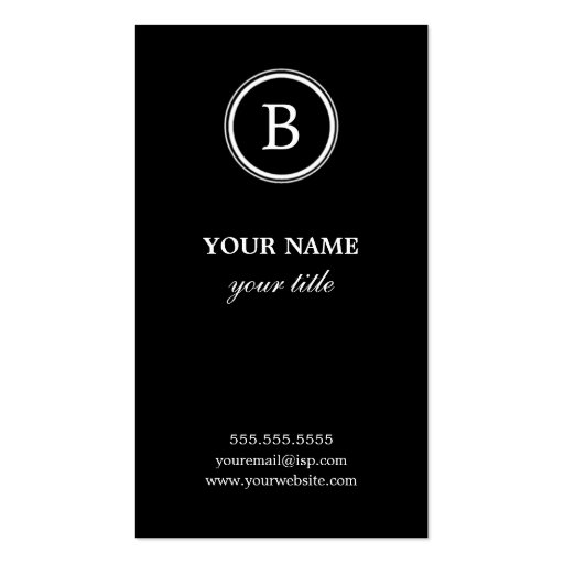 Elegant Black and White Monogram Business Cards (front side)