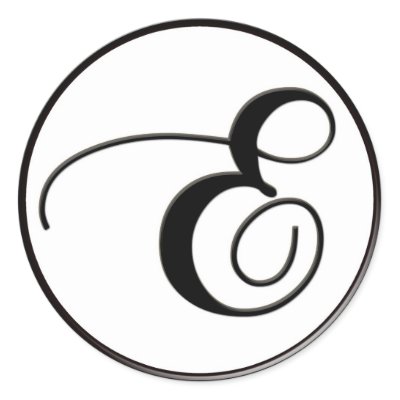 Elegant Black and White Monogram E Round Sticker