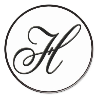 Elegant Black and White Monogram H Round Sticker