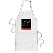 Elegant black and white monogram - initial A aprons