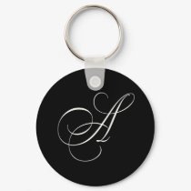 Elegant black and white monogram - initial A keychains