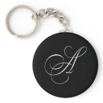 Elegant black and white monogram - initial A keychains