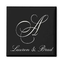Elegant black and white monogram - initial A magnets