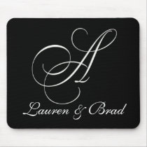 Elegant black and white monogram - initial A mousepads