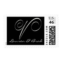 Elegant black and white monogram - initial V postage by aslentz Elegant black and white monogram - initial V postage