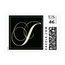 Elegant Black and White Monogram - J postage by aslentz Elegant Black and White Monogram - J postage