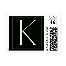 Elegant black and white monogram K postage