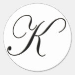 Elegant Black and White Monogram K Round Sticker