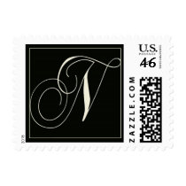 Elegant Black and White Monogram - N postage by aslentz Elegant Black and White Monogram - N postage