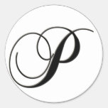 Elegant Black and White Monogram P Round Stickers