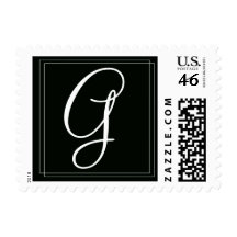 Elegant Black and White Monogram Postage Stamps
