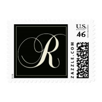 Elegant Black and White Monogram - R postage by aslentz Elegant Black and White Monogram - R postage