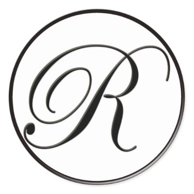 Elegant Black and White Monogram R Round Stickers