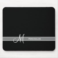 Elegant Black and White Monogram With Name Mouse Pad