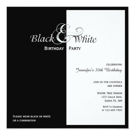 Elegant Black and White Party Card Zazzle