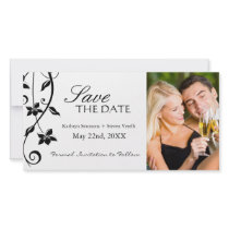 Elegant Black and White Save The Date Invitation Photo Greeting Card