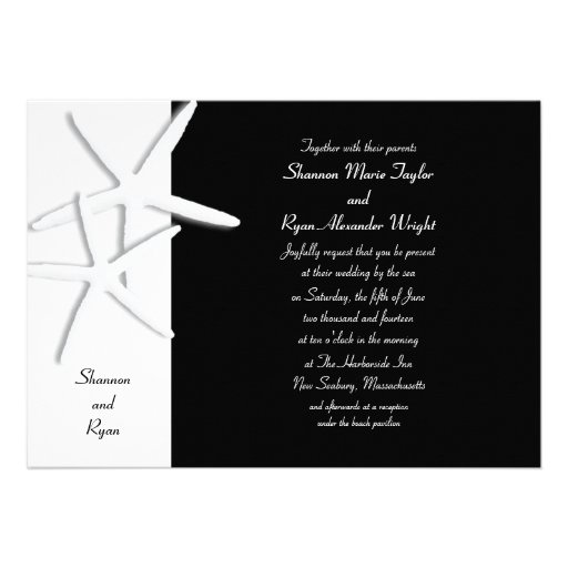Elegant Black and White Starfish Wedding Invite