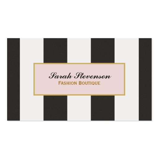 Elegant Black and White Stripes Fashion Boutique Business Card (front side)
