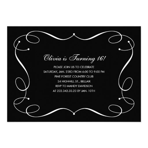 Elegant Black and White Sweet 16 Invitations