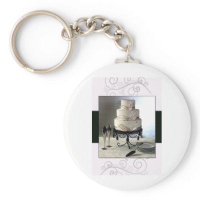 Elegant black and white wedding cake keychain by perfectpostage