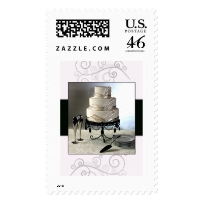 Elegant black and white wedding cake stamps by perfectpostage