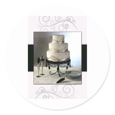 Elegant black and white wedding cake stickers by perfectpostage