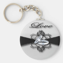 Elegant Black and White Wedding Favor Keychains