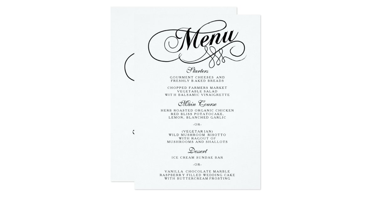 elegant black and white wedding menu templates card zazzle open office greeting card templates