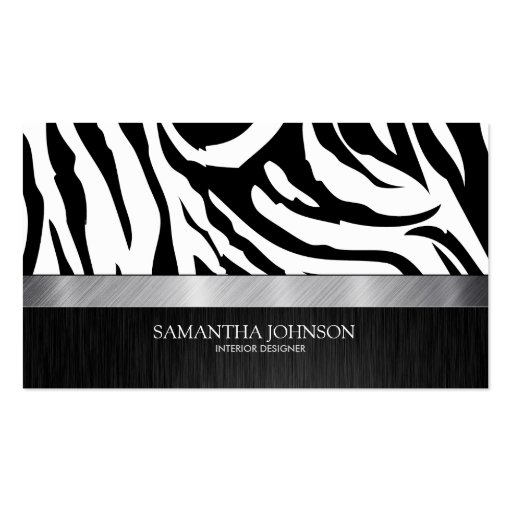 Elegant Black and White Zebra Business Cards (front side)