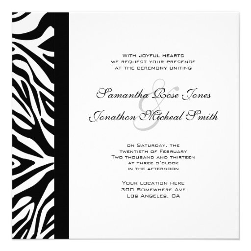 Elegant Black and White Zebra Custom Wedding Personalized Invitation