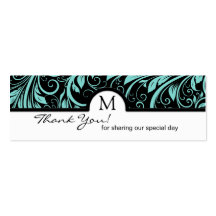 Elegant Black & Aqua Blue Damask Thank You Tags Business Card Templates