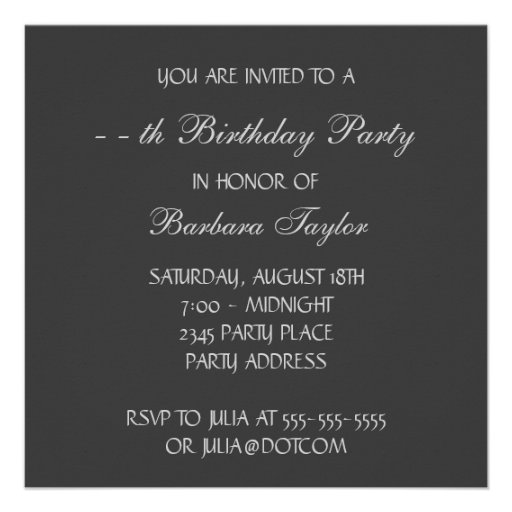 Elegant Black Birthday Party Announcements