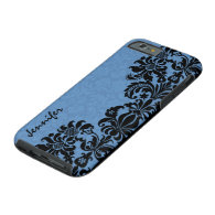 Elegant Black & Blue Vintage Floral Damasks Tough iPhone 6 Case