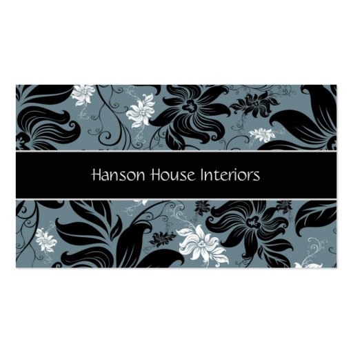 Elegant Black Blue White Floral Business Card