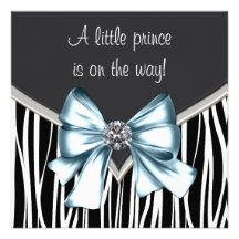Elegant Black Blue Zebra Prince Baby Shower Announcement