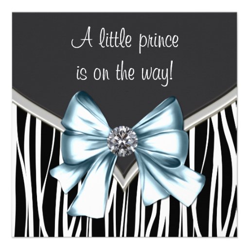 Elegant Black Blue Zebra Prince Baby Shower Announcement