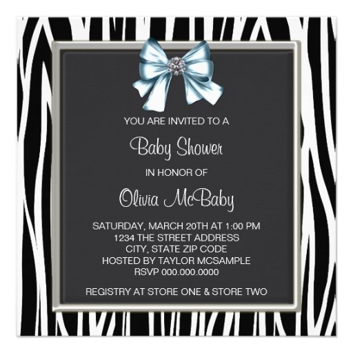 Elegant Black Blue Zebra Prince Baby Shower Announcement