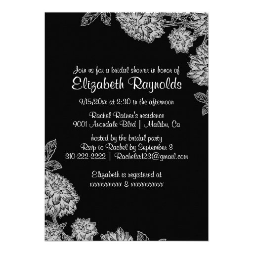 Elegant Black Bridal Shower Invitations