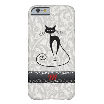 Elegant black cat damask barely there iPhone 6 case