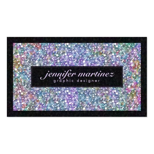 Elegant Black Colorful Purple Glitter & Sparkles Business Card Template