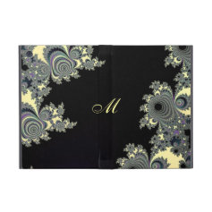 Elegant Black Cream Fractal Monogram iPad Mini Covers
