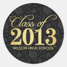 Elegant Black damask and gold Class of 2013 Stickers