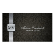Elegant Black Damask and Silver Business Cards