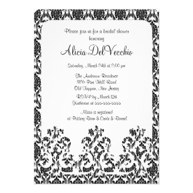 Elegant Black Damask Bridal Shower Invitation
