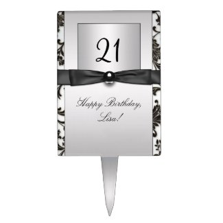 Elegant Black Damask Cake Topper