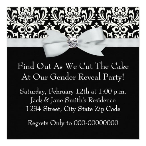 Elegant Black Damask Gender Reveal Shower Personalized Invite