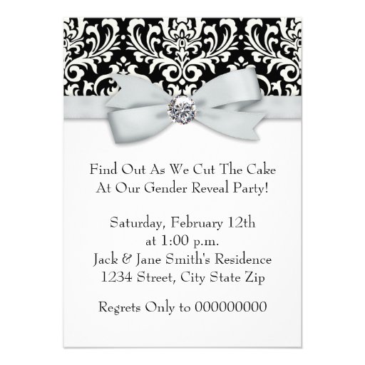 Elegant Black Damask Gender Reveal Shower Invitations